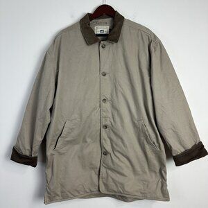 Vintage 90s Lee Barn Chore Coat Leather Collar Lined Tan Jacket‎ Mens Med